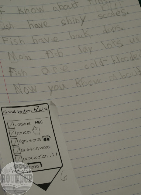peer editing checklist glued inside a writing journal