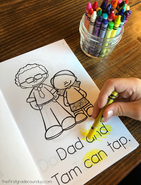 decodable reader highlighted words Kid is highlighting a sight word on the inside of the decodable reader.