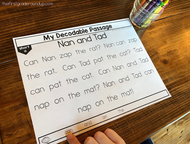 Decodable passage sight words Students read the sight words at the bottom of the decodable passage.