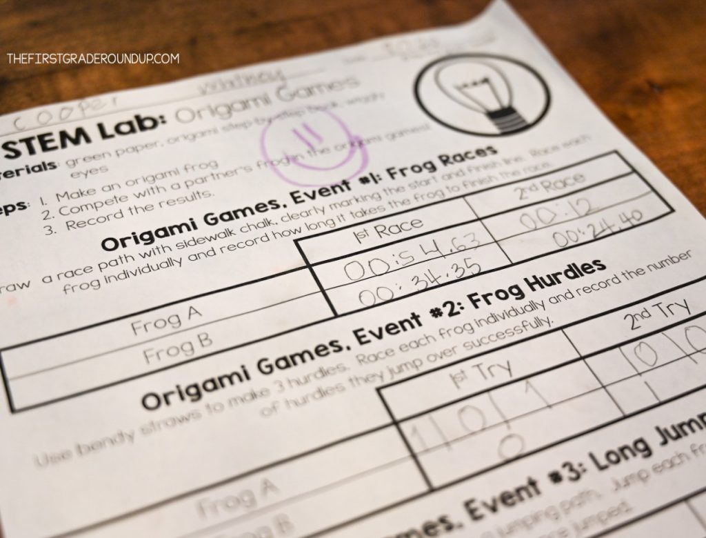 Frog and Toad STEM Challenge recording sheet