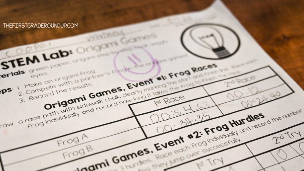Frog and Toad STEM Challenge recording sheet