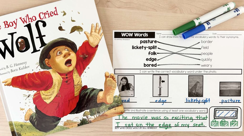 Boy Who Cried Wolf tier 2 vocabulary practice
