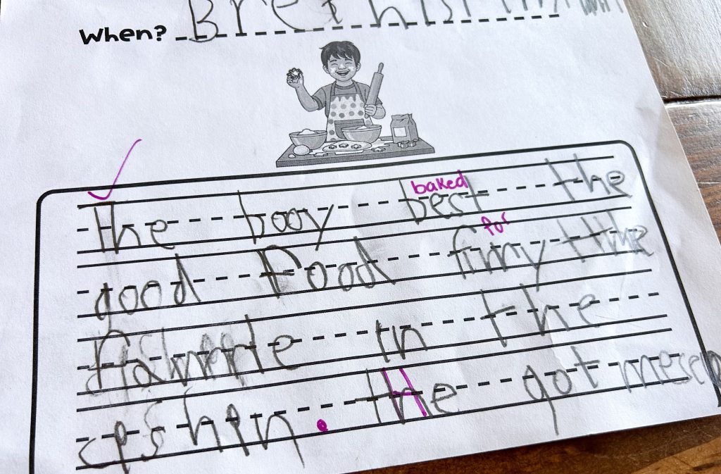 kindergarten reading response writing sample